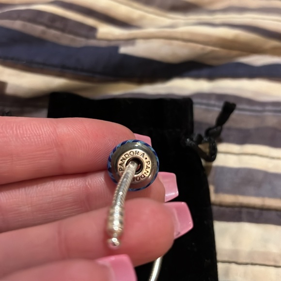 Pandora Blue Striped Murano Glass Charm Style #790611 - Picture 3 of 3